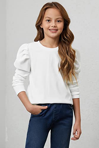 Image of blibean Tween Girls Puff Sleeve Shirts Stylish Fall Tops Size 4-15 Years Old