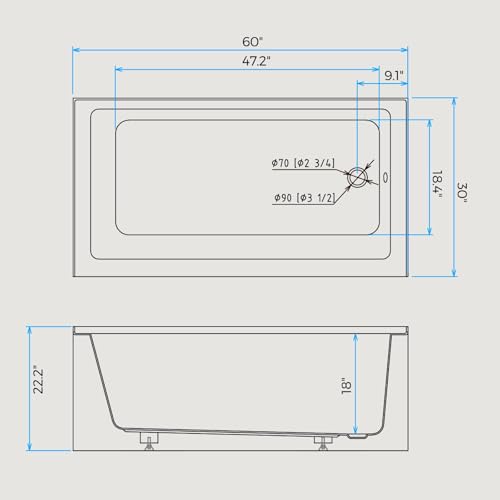 Image of 60 inch*30 inch Acrylic Bathtub, Single Apron Alcove Soaking Tub with Right-Side Overflow & Drain, Space-Saving Built-In Design, Easy Install for Modern Bathrooms