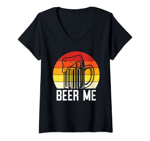 Mulher beer Me Shirt, mulheres Funny Beer Me Retro Beer Me Top, Beer Me t-shirt decote em V, Preto, S