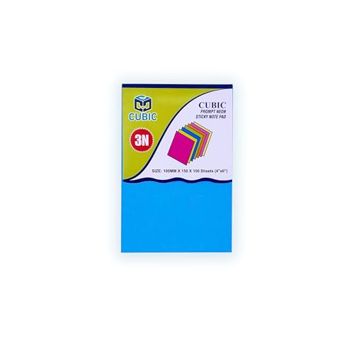 Image of Cubic Prompt Neon Sticky Notes - Pack of 1 | Blue | 10cm x 15cm (4 inchx6 inch) | 100 Sheets Each | Large Self-Adhesive Note Pads for Office | Home | School | to-Do Lists
