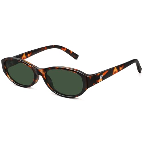 Fozono Retro Narrow Oval Sunglasses for Women Trendy Small Vintage Sun Glasses UV Protection FZN824 Tortoise/Green