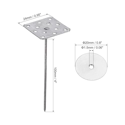 PATIKIL 4 Zoll Perforierte Isolierstifte mit runden Unterlegscheiben, 40er Pack Aluminium Isolierende Nägel Wanddübel zur Befestigung von Schaumstoffplatten an Wand oder Decke
