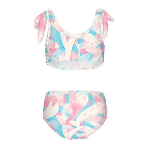 KLL Teal Ribbon Painted Ovarian Girls' Two Piece Bikini Sets Scoop Neck Swimsuits Swimwear Adjustable Strap2