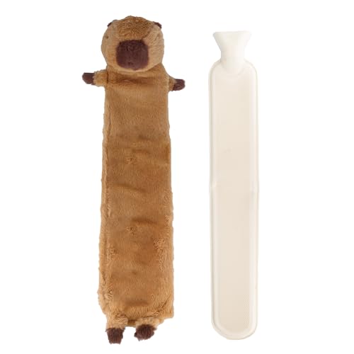 Wärmflasche Lang mit Bezug, 2l Große Wärmflaschen mit Bezug, Weichem Vlies, Extra Langer Wärmbeutel aus Gummi von Rücken, Nacken und...