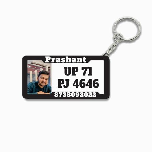 Image of Customized Acrylic Mini Number Plate Keychain | Personalized Car & Bike Key Ring with Name & Photo | Unique Gift for Him & Her | Multicolor Keychain for Vehicle Lovers