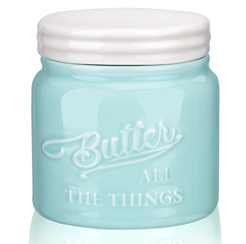Nucookery Buttertopf,Eleganter und edler Butterbehälter,Premium French Butterdose mit Wasser,Einfache Handhabung und praktisch,Höhere Passform für mehr Sicherheit,Buttertopf für Theke (Türkis) Cover