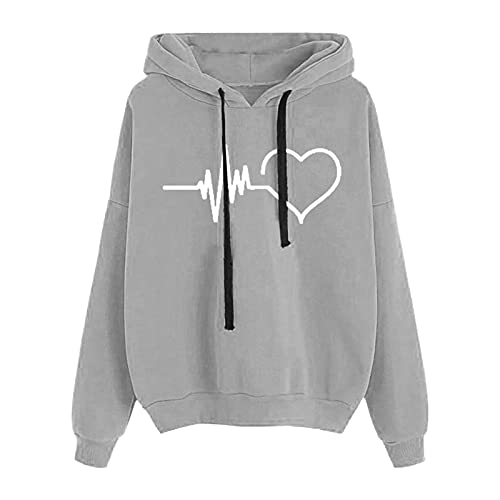 Briskorry Lange mouwen casual liefde print dames capuchontrui gezellig sweatshirt herfst winter losse trui bovenstuk met trekkoord hipster casual jumper shirt