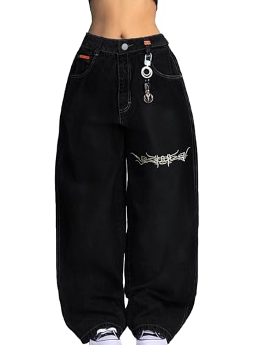 Baggy Y2k Jeans, Vintage Jeans Hip Hop Street Goth Pants, Unisex Y2k High Waist Denim Wide Leg Pants Streetwear3