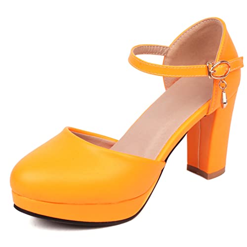  Bviennic Donna Closed Toe Tacco A Blocco Plateau Bridal Sandali Eleganti Con Cinturino Alla Caviglia Festa Scarpe Comodo Vestito Arancione Numero 33 Eu