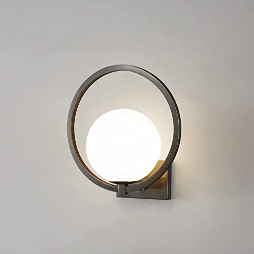 Aplique de pared mid-century de cobre con globo de cristal para salón y pasillo