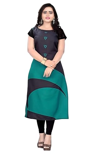 Image of Women's Green & Black Crepe Printed Kurti | Elegant & Comfortable Ethnic Wear for Daily, Office & Festive Looks | Stylish Indian Kurti for Women & Girls