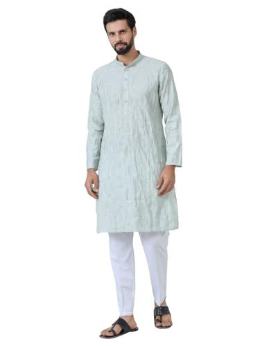 Image of See Designs Men's Full Sleeve Mandarin Collar Sequins Embroidered Straight Long Kurta - Festive Collection
