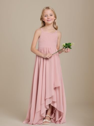 Junior Bridesmaid Dresses High Low Chiffon Pleated Flower Girl Dress Spaghetti Straps Wedding Party Pageant Gown3