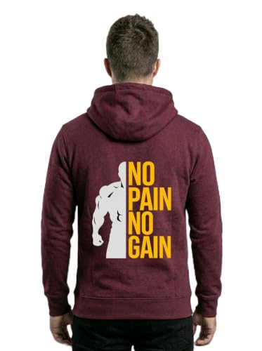 Image of Mens Full Sleeve Graphic Printed Hooded Sweatshirt | No Pain No Gain Print Winter Hoodies for Men | Gym Hoodie Men's