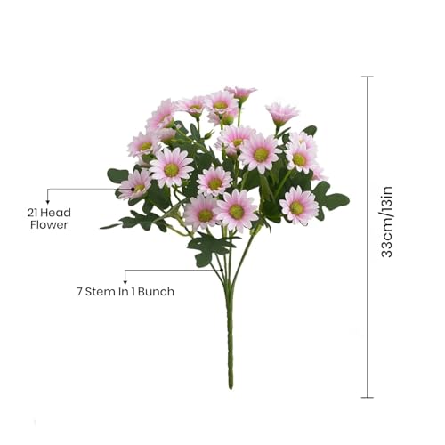 Image of Art Street Artificial Pink Flowers Bunch | Daisy Flowers for Home | Living Room, Bed Room, New Year, 7 Head 21 Flowers | Pack of 2 |Size 13 INCH, (Without Vase)