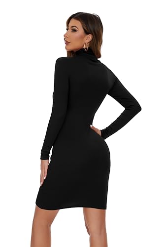 Image of Ribbed Turtleneck Dress Long Sleeve Sexy Bodycon Dresses