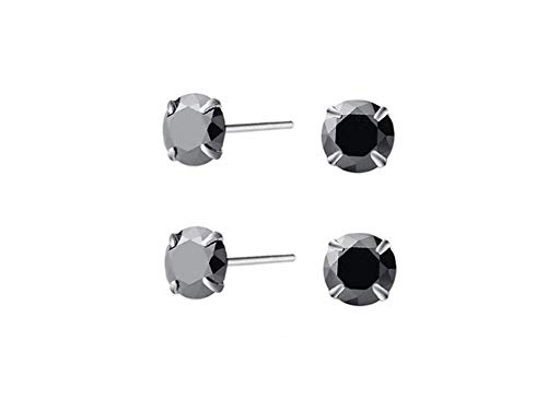 SYBL 5 Pairs 925 Sterling Silver Jewelry Cubic Zirconia Stud Earring Round Simulated Diamond Inlaid Hypoallergenic Piercing Set(Black)