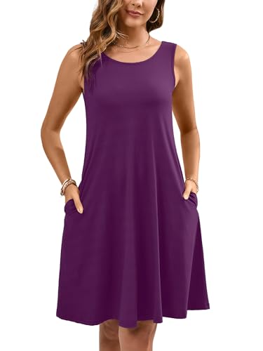 Image of Heymoments Women's Summer Dresses Sleeveless Casual Fashion Loose Swing Button Down Beach Dress with Pockets