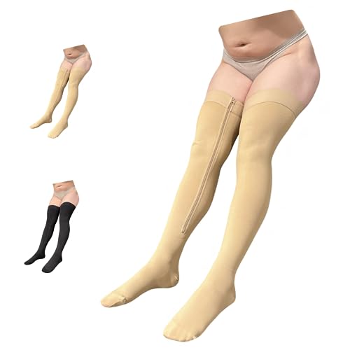 Image of Closed Toe Thigh High 15-20 mmHg Compression Wide Leg Inside Zipper
