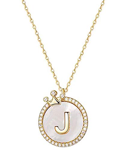 YOUFENG Jewellery Collier avec initiale en or pour femme et fille plaqué or 14 carats avec couronne délicate - Collier majuscule personnalisé - Cadeau pour femme, Cristal, Oxyde de Zirconium Cover