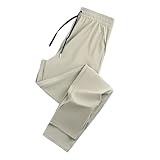 SHINROAD Pantalones casuales de secado rápido para hombre, de fibra de poliéster, pantalones de chándal con bolsillos laterales, ligeros para ir al gimnasio todos los días, caqui, L