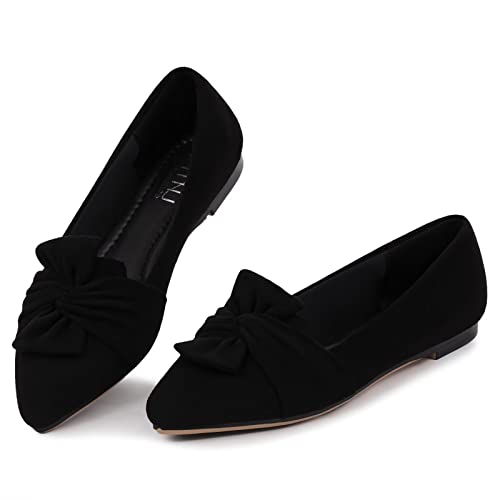 MUSSHOE Women's Flats Dressy Pointed Toe Comfortable Bowknot Ballet Flats Shoes