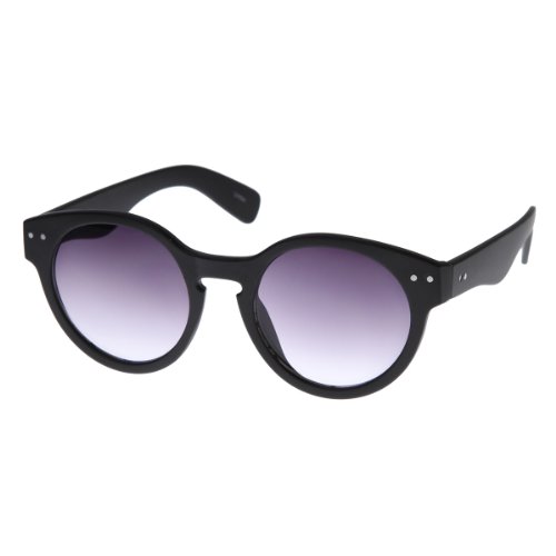 zeroUV Retro Eyewear Vintage Inspired Bold Thick Circle Frames Round Sunglasses (Shiny Black)