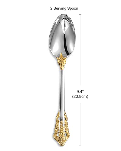 KEAWELL 2-Piece Gorgeous Large Serving Spoon, 18/10 Stainless Steel, Fine Large Serving Spoon, Sturdy Tablespoon, Dishwasher Safe, 9.4" (Gold Accent)