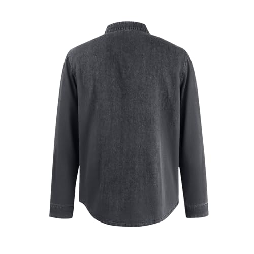 Denim Shirt Men,Mens Long Sleeve Shirts Retro Distressed Lapel Stand Collar Pocket Casual Shirt2