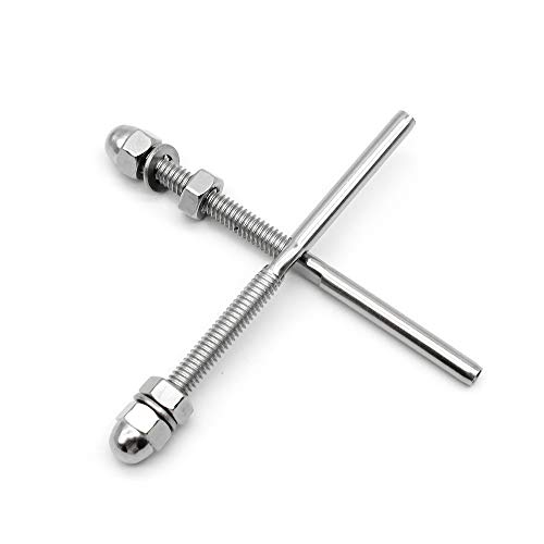 Dylan-EU 10 Pcs Threaded Cable Tensioners Marine Grade 316 Stainless Steel Threaded Terminal Tension Stud Wire Rope Connectors Rigging Hardware Balustrade Kit for 1/8" Cable Railing System