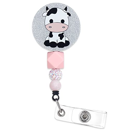 Badge Reels Retractable For Nurses Nursing Badge Reel Nursing Badge Holder With Buddy (Alligator, Pink Cow) #TOP26