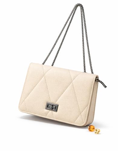 Bolsa de Ombro Feminina para Festa Couro Sintetico Moderna Corrente Ajustavel Casamento Formatura Aniversarios Shoulder Bag Elegante Tiracolo Noite Verniz Clutch Mulheres Cores Leve Tote (Bege)