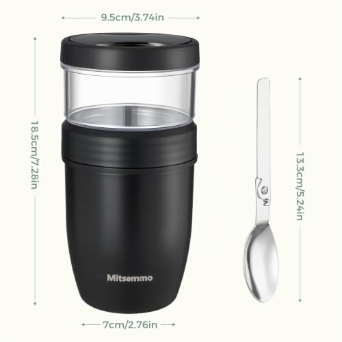 Foto von Mitsemmo Edelstahl Müslibecher to Go 500ml+250ml,Joghurtbecher to Go mit Löffel,Müsli Cup to Go Becher,Müslibecher Müslidose Müslischale Frühstücksdose Müslibox,Joghurt Box Cornflakes to Go Becher