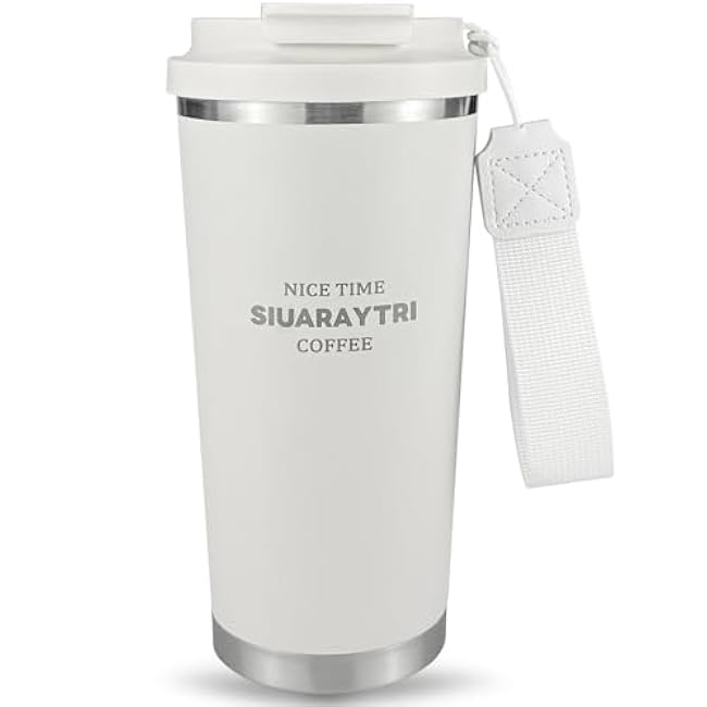 20oz Tumbler Stainless Steel Vacuum Insulated Coffee Travel Mug Reusable Iced Coffee Cup Hot Coffee Travel Mug with lid and straw Cupholder Friendly Leak-Proof BPA Free (White)