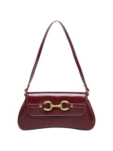 MakeMeChic Women's Leather Shoulder Handbag Flap Top Handle Underarm Bag Purse