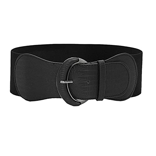 ZEROYOYO Women's Stretchy Belt 3 Inch Wide Elastic Belts Faux Leather Waist Belt for Dress Ladies Elastic Belt Hook Buckle