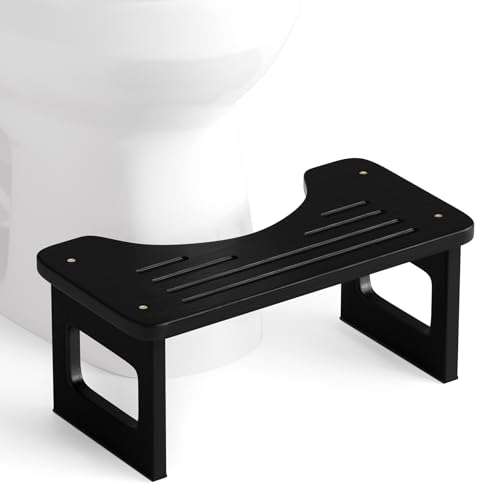 Bathway Squatting Potty Stool Compact Poop Stool Bamboo Wood Toilet Stool Squat Adult Black Foot Step Stool Anti-Slip Pooping Stools for Bathroom Assembly Required 6.8