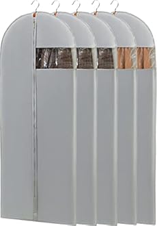 Perber Dress Bags for Gowns, 65'' Long Garment Bags for Hanging Clothes, Dress Garment Bag, Grey Dress Cover with Clear Window for Dresses, Coats, Uniforms - 5 Pack