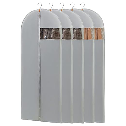 Perber Dress Bags for Gowns, 65'' Long Garment Bags for Hanging Clothes, Dress Garment Bag, Grey Dress Cover with Clear Window for Dresses, Coats, Uniforms - 5 Pack