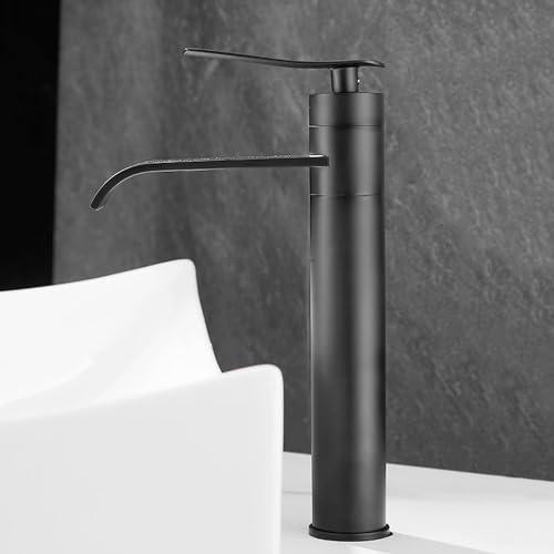 Robinet de lavabo cascade gris haut avec mitigeur eau chaude et froide