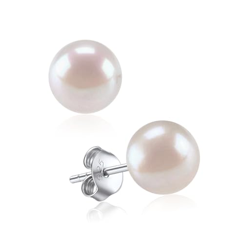 Lot Boucles d'oreilles Femme Argent de Culture 8 mm Clou d'oreilles Argent 925 avec Perle Blanche Cartilage Bijoux Fantaisie pas Cher