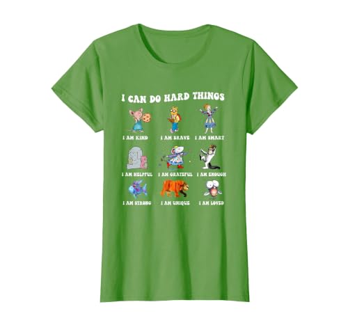 Read Book Characters I Can Do Hard Things Back to School T-Shirt, Women, Grass Green, X-Large