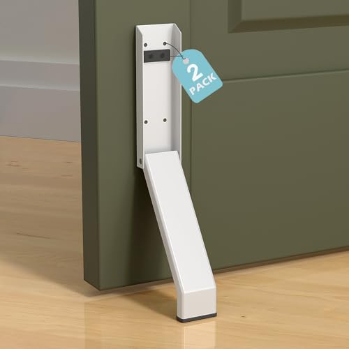 Image of Door Stop, No Drilling Door Stoppers to Keep Door Open, Easy Pedal Kick Down Door Holder, Bottom of Door (White x 2 Pack)