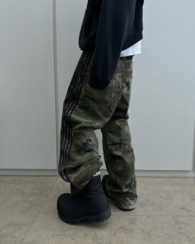 UAURORAO Women Side Striped Baggy Jeans Y2k Color Block Patchwork Denim Pants Stripes Wide Leg Casual Trousers Streetwear2