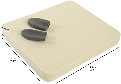 KEO ST. Needle Felting Pad - 100% New Zealand Wool Mat for Precision Felting. Natural Cream Colour, 25cm x20cm x2.5cm (10 x 8 x 1)- Comes with 2 Handmade Leather Finger Guards