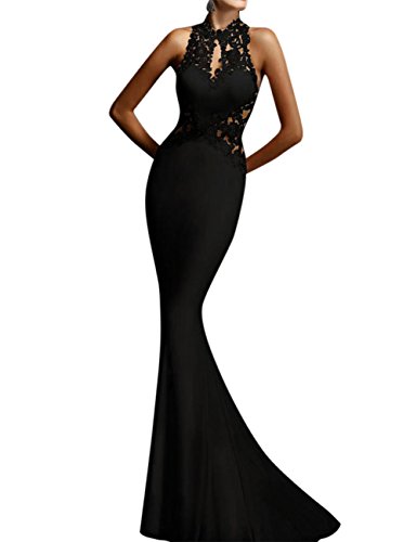 GlorySunshine Women's Sheath Sexy Lace Backless Mermaid Bridal Flare Dress Black M
