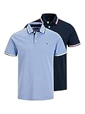 JACK & JONES Herren Poloshirt JJEPAULOS - 2er Pack - Slim Fit S M L XL XXL, Größe:L, Farbe:Ensign Blue Ensign+Navy 12191216