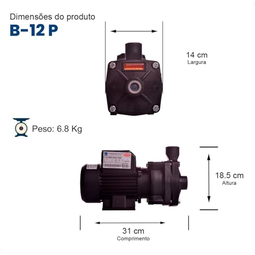 Bomba Centrifuga Thebe B 12 P 1/2Cv Monofasico IP55 127/220/254 Voltagens Rotor de 112X