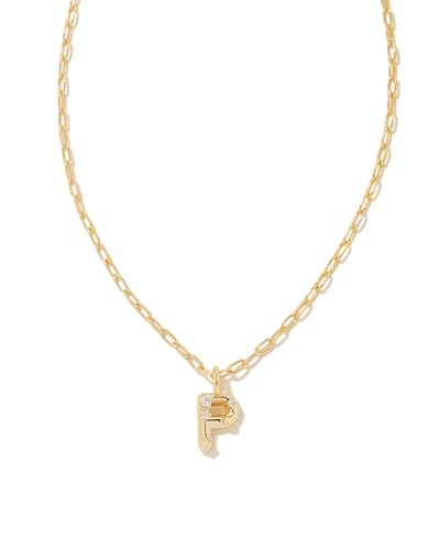 Kendra Scott Crystal Letter P Short Pendant Necklace 14k Gold-Plated Brass Fashion Jewelry for Women