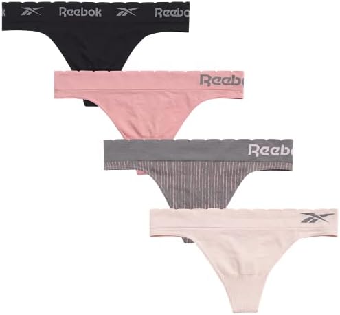 Reebok Women's Underwear - Seamless Thong (4 Pack), Size X-Large, Pink/Mauve/Black